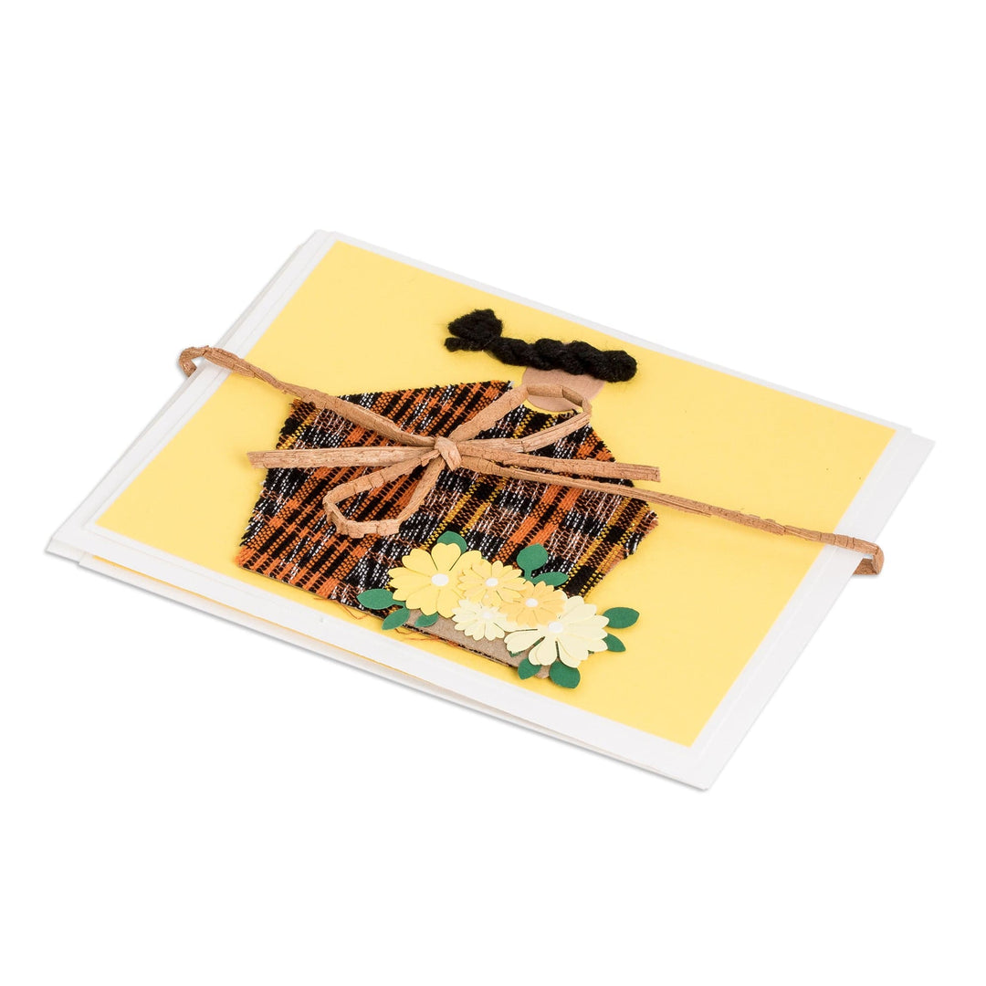 Pair of Yellow Greeting Cards with Hand-Woven Cotton Accents - Maya Spring