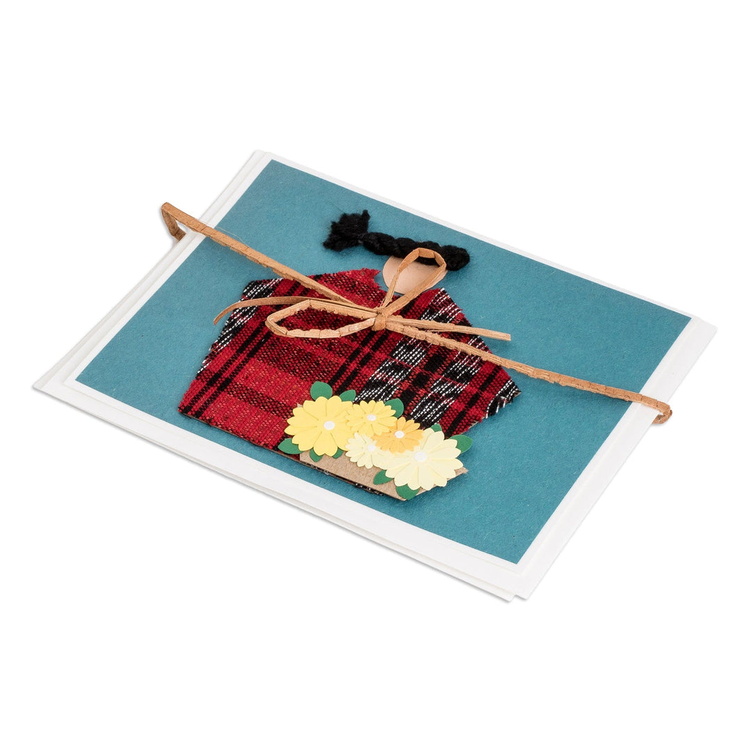 Pair of Blue Greeting Cards with Hand-Woven Cotton Accents - Maya Beauty