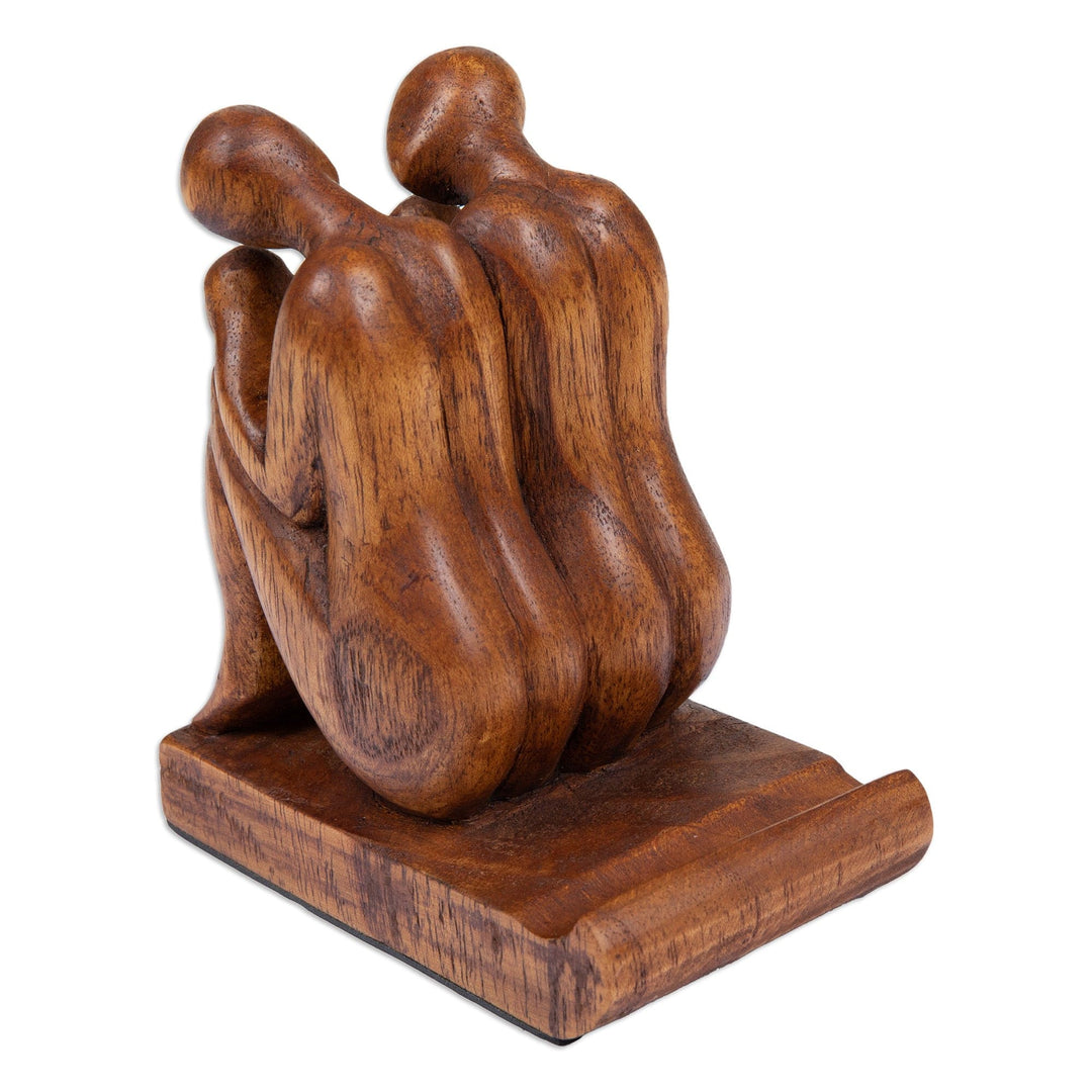 Hand-Carved Inspirational Jempinis Wood Phone Holder - Best Brotherhood