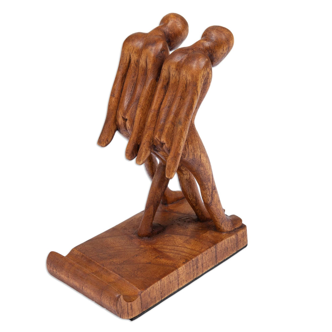 Handcrafted Inspirational Jempinis Wood Phone Holder - Strong Brotherhood