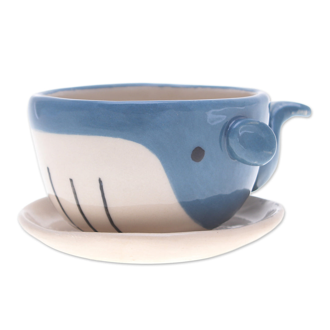 Hand-Painted Whale-Shaped Ceramic Mini Flower Pot and Saucer - Whale Roots