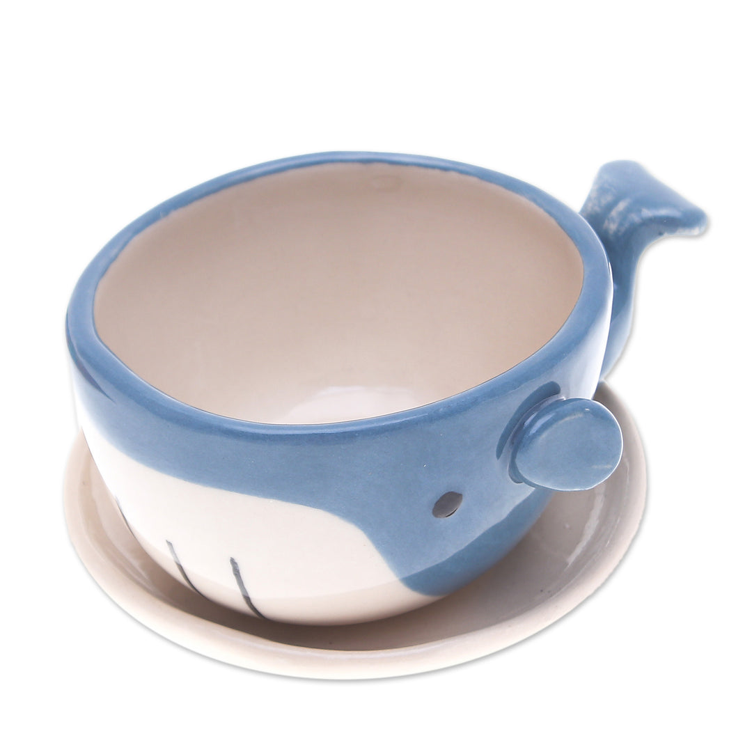 Hand-Painted Whale-Shaped Ceramic Mini Flower Pot and Saucer - Whale Roots