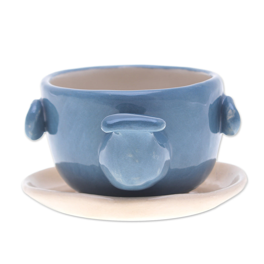 Hand-Painted Whale-Shaped Ceramic Mini Flower Pot and Saucer - Whale Roots