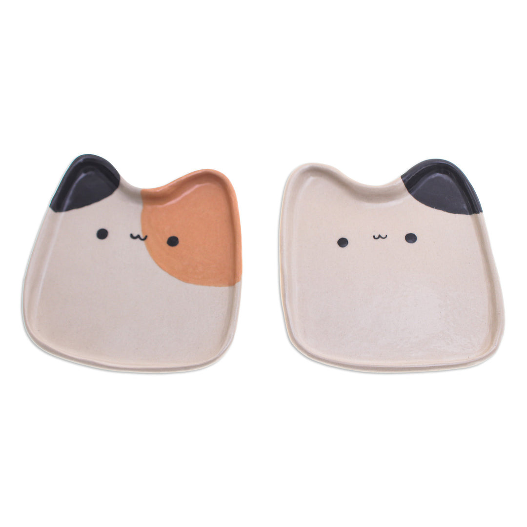 Set of 2 Cat-Shaped Spotted Ceramic Catchalls - Spotted Felines