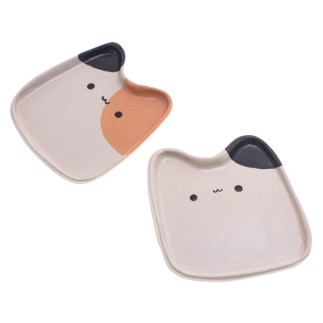 Set of 2 Cat-Shaped Spotted Ceramic Catchalls - Spotted Felines