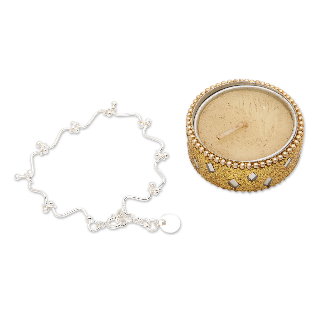 High-Polished Wavy Sterling Silver Charm Bracelet from Bali - Wavy Luck