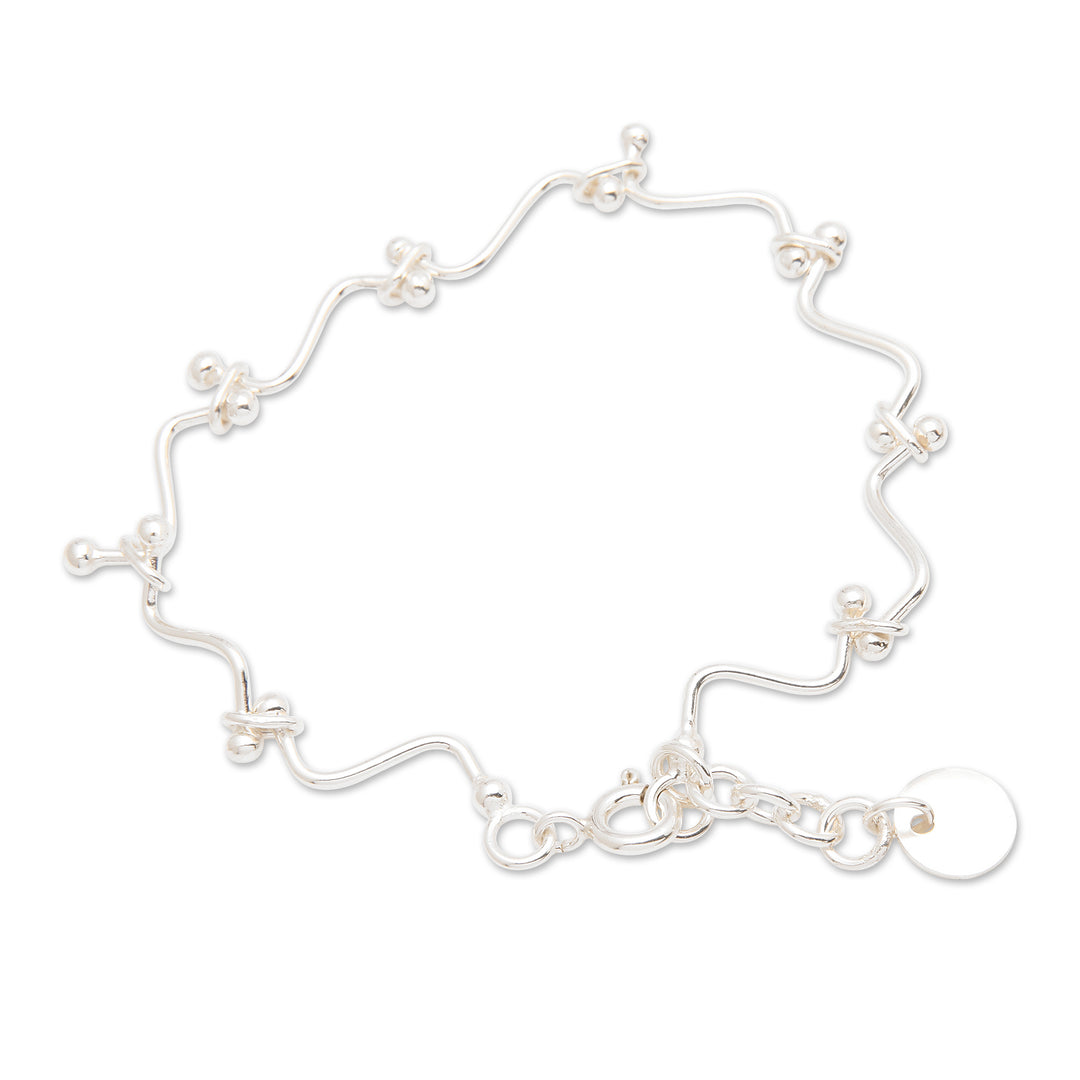 High-Polished Wavy Sterling Silver Charm Bracelet from Bali - Wavy Luck