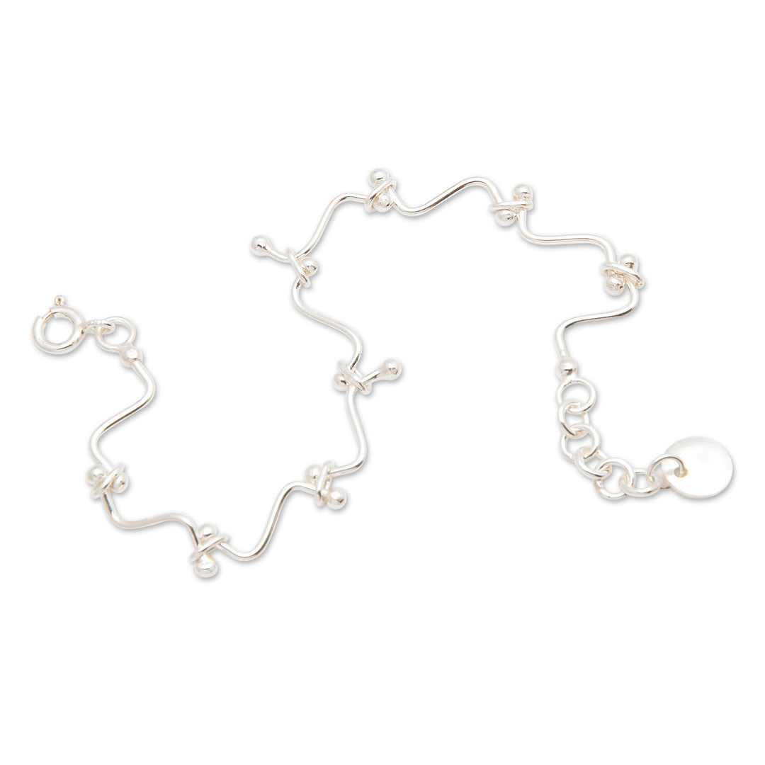 High-Polished Wavy Sterling Silver Charm Bracelet from Bali - Wavy Luck