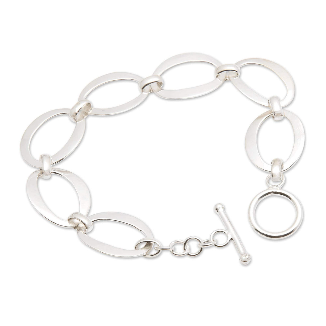 Modern Minimalist Sterling Silver Link Bracelet from Bali - Positive Rings