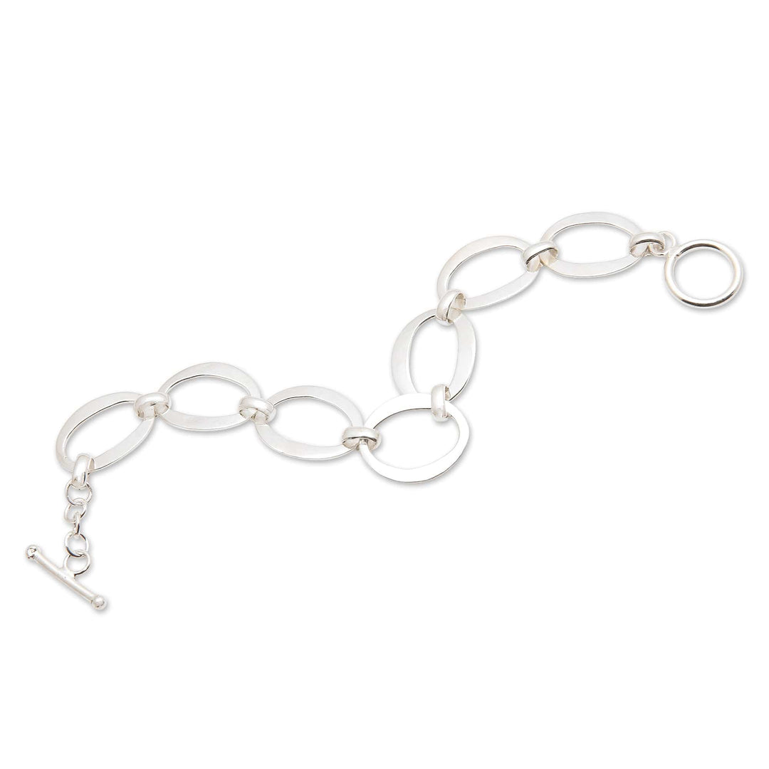 Modern Minimalist Sterling Silver Link Bracelet from Bali - Positive Rings