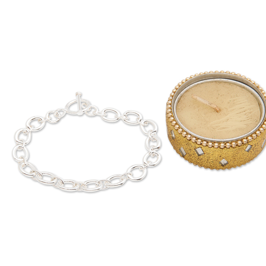 Polished Sterling Silver Link Bracelet with Round Pieces - Ring Promise