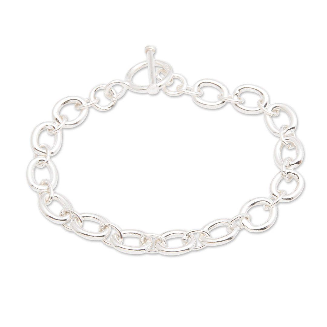 Polished Sterling Silver Link Bracelet with Round Pieces - Ring Promise