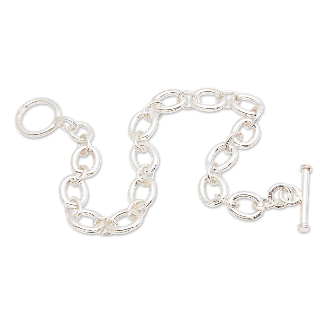 Polished Sterling Silver Link Bracelet with Round Pieces - Ring Promise