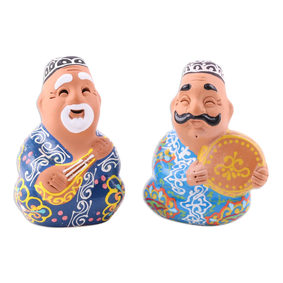 Pair of Faience Style Porcelain Uzbek Musicians Figurines - Uzbek Musicians