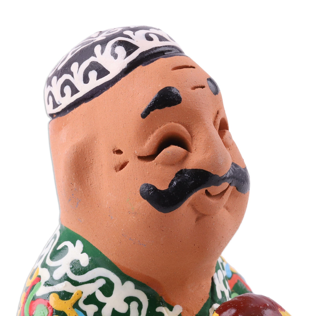 Uzbek Painted Faience Style Porcelain Man in Robe Figurine - Afandi Plov in Green