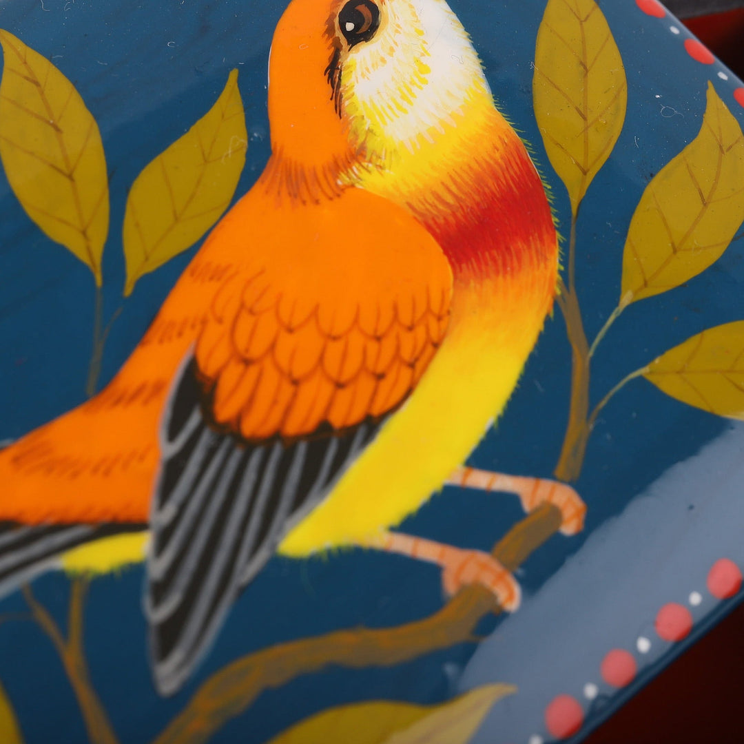 Hand-Painted Bird-Themed Teal Papier Mache Jewelry Box - Lagoon's Bird
