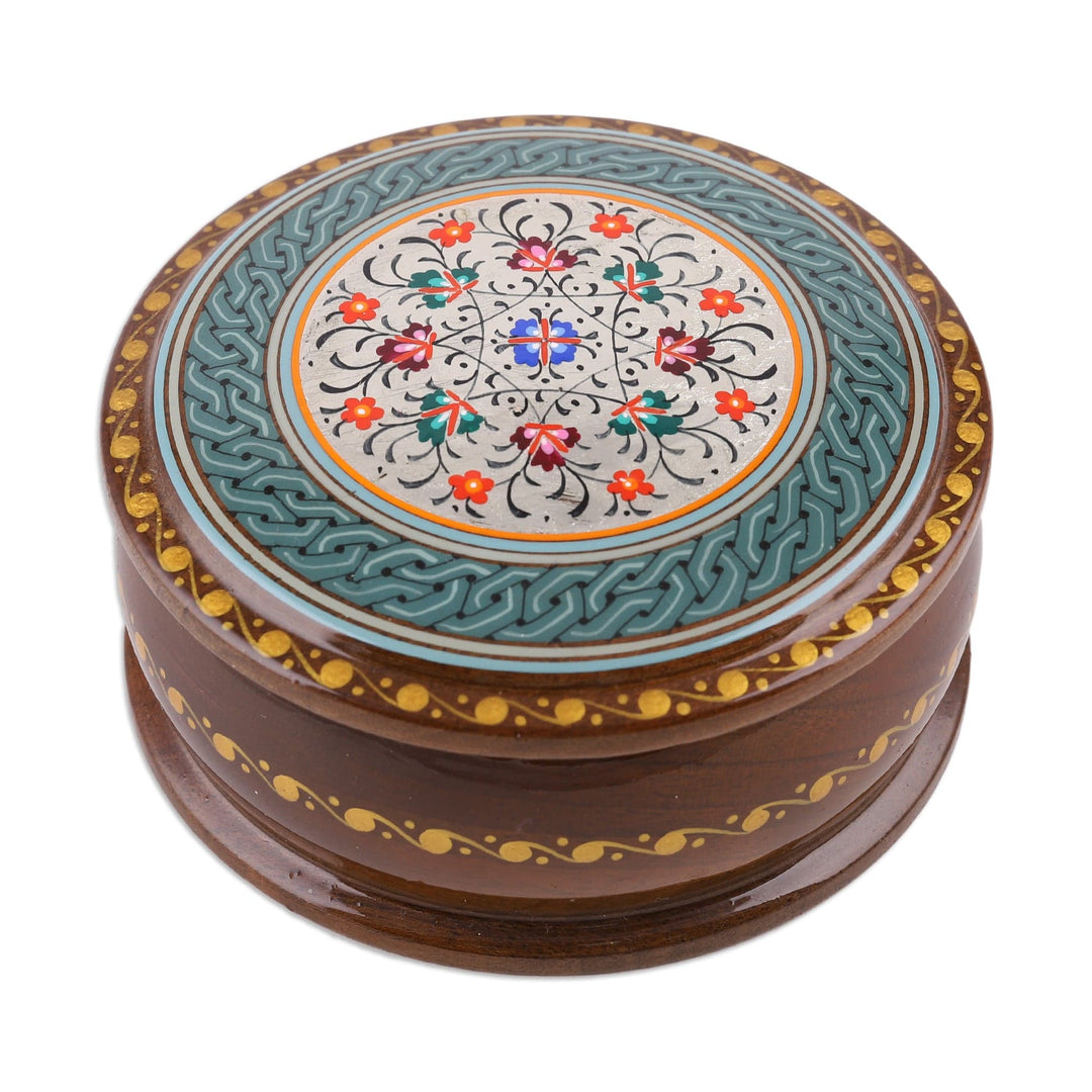Handcrafted Floral Silver and Brown Walnut Wood Jewelry Box - Cycle of Serenity