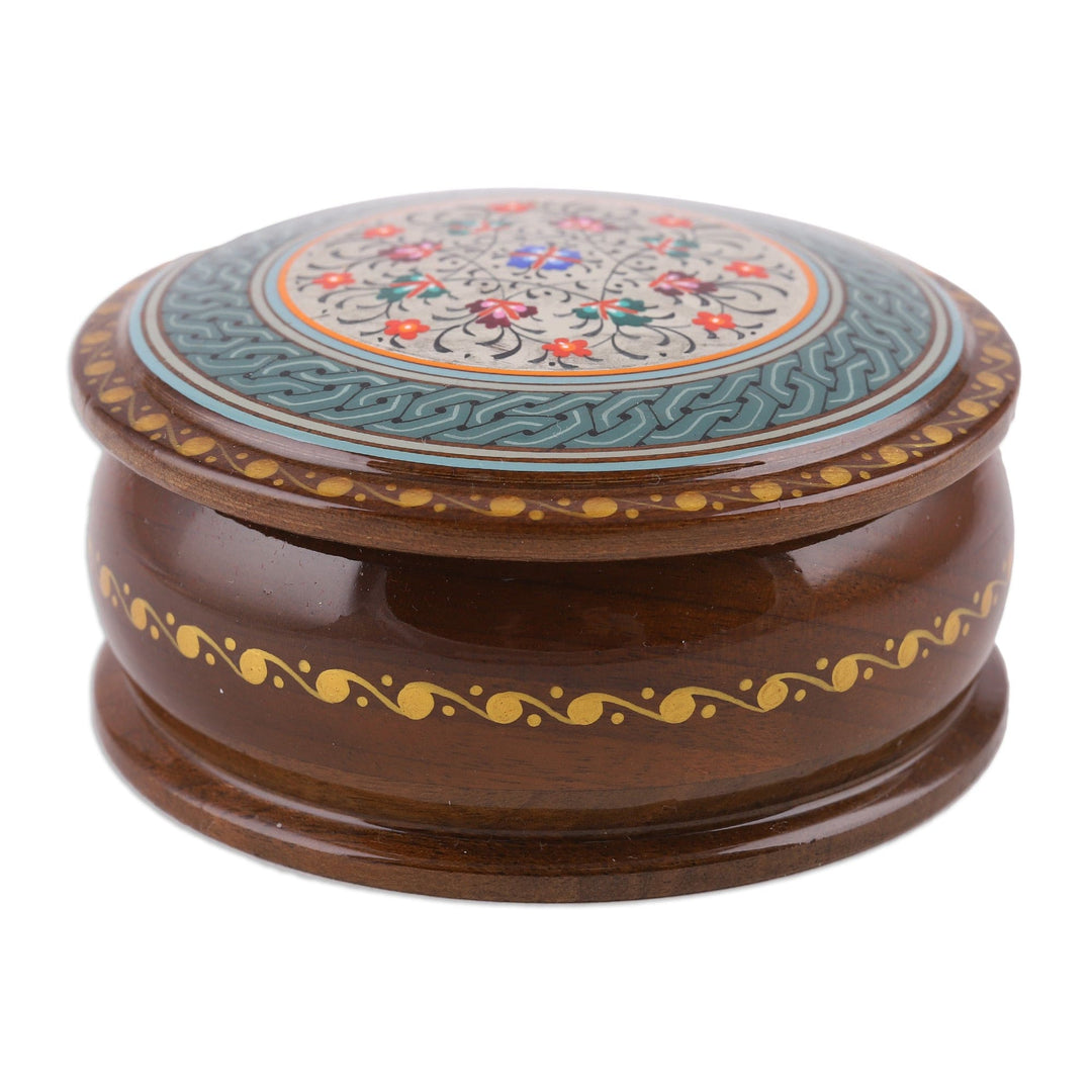 Handcrafted Floral Silver and Brown Walnut Wood Jewelry Box - Cycle of Serenity
