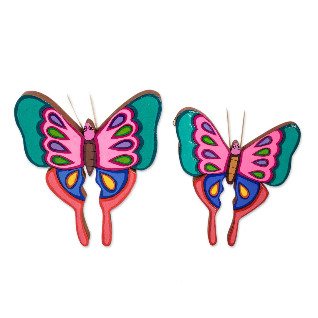 Set of 2 Hand-Painted Colorful Butterfly Wood Wall Art - Sweet Flutter