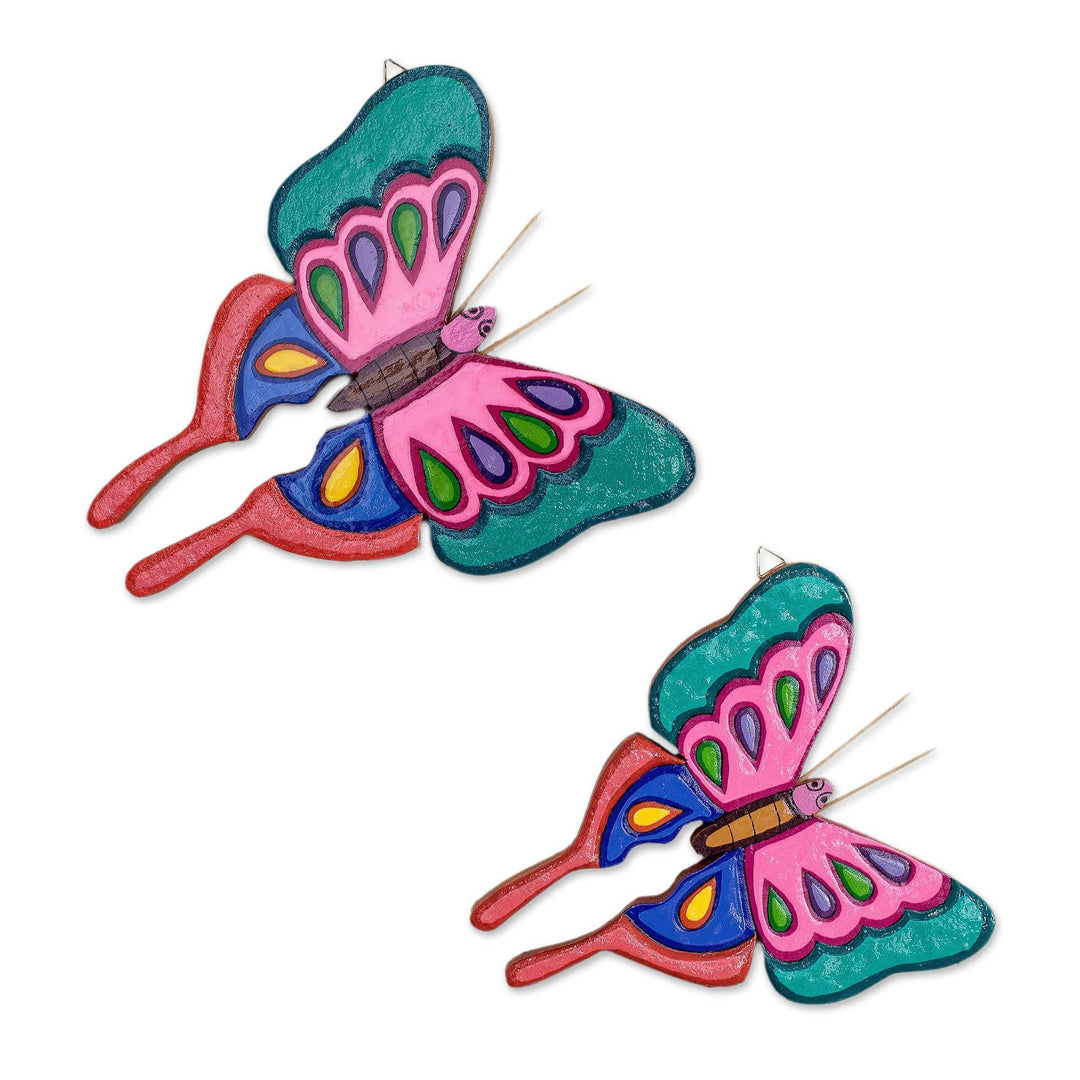 Set of 2 Hand-Painted Colorful Butterfly Wood Wall Art - Sweet Flutter
