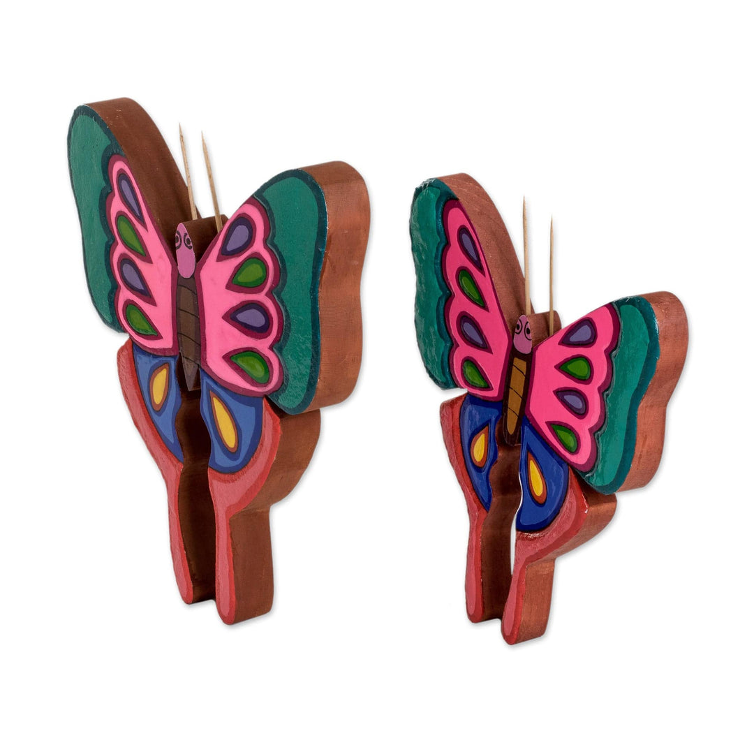 Set of 2 Hand-Painted Colorful Butterfly Wood Wall Art - Sweet Flutter