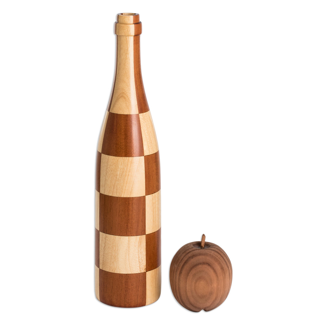 Bottle-Shaped Mahogany and Palo Blanco Wood Decorative Vase - Sylvan Elegance