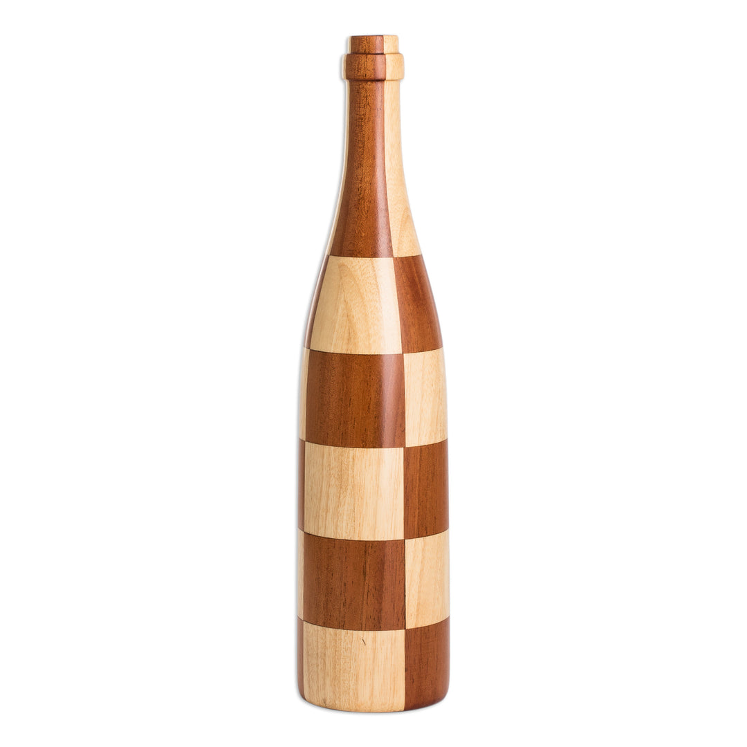 Bottle-Shaped Mahogany and Palo Blanco Wood Decorative Vase - Sylvan Elegance