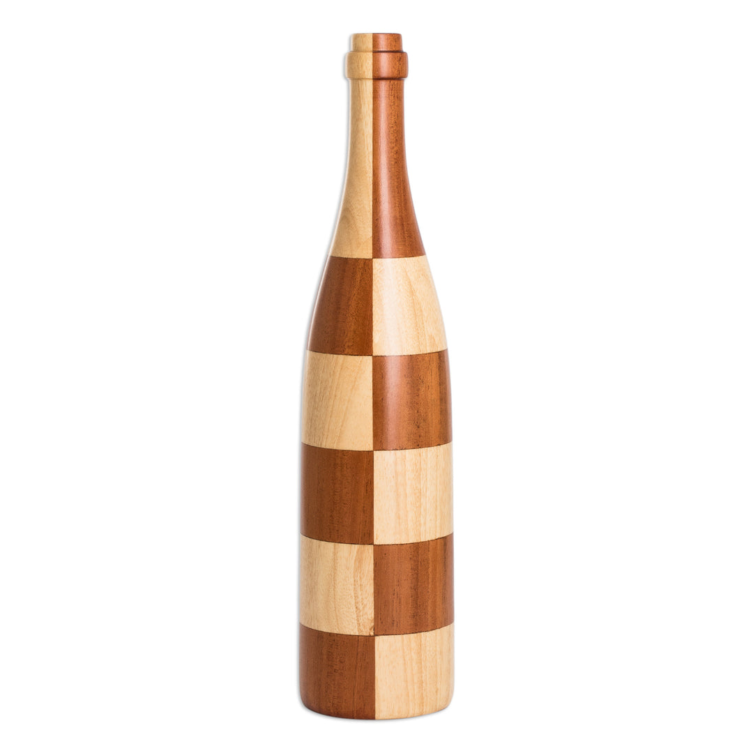 Bottle-Shaped Mahogany and Palo Blanco Wood Decorative Vase - Sylvan Elegance