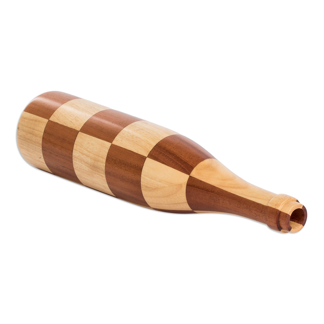 Bottle-Shaped Mahogany and Palo Blanco Wood Decorative Vase - Sylvan Elegance
