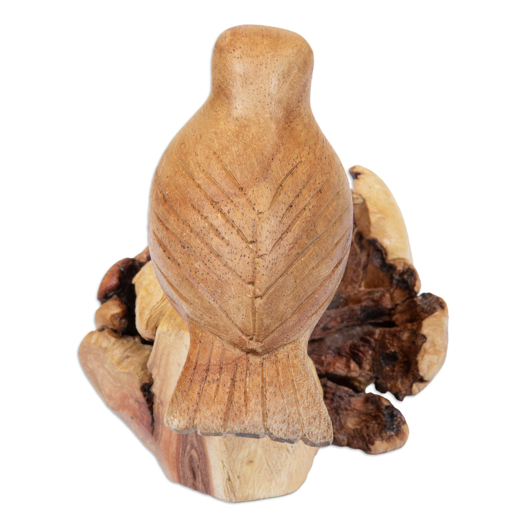 Handcrafted Jempinis and Benalu Wood Bird Sculpture - Single Sparrow