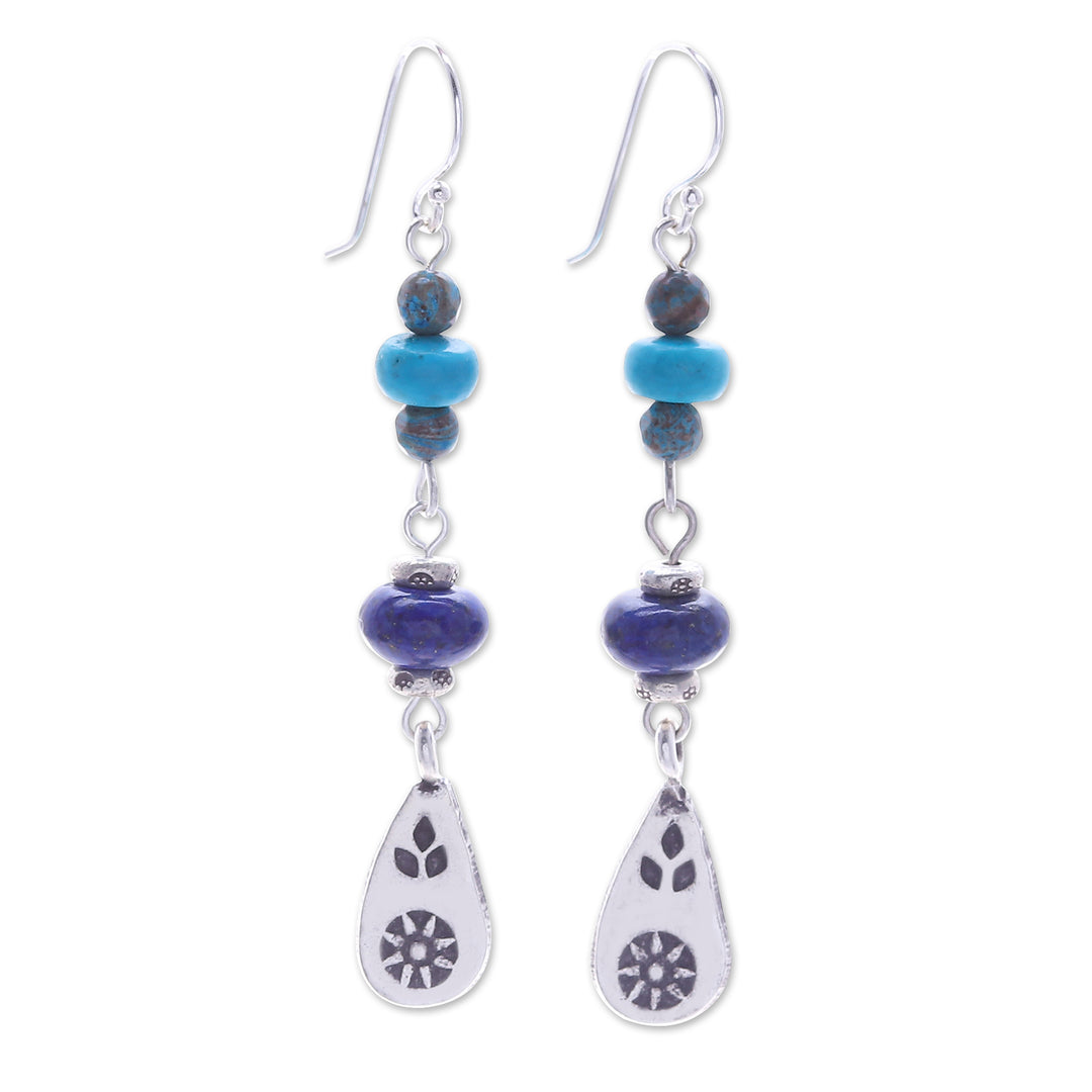 Multi-Gemstone Dangle Earrings with Silver Hill Tribe Motifs - Thai Glam