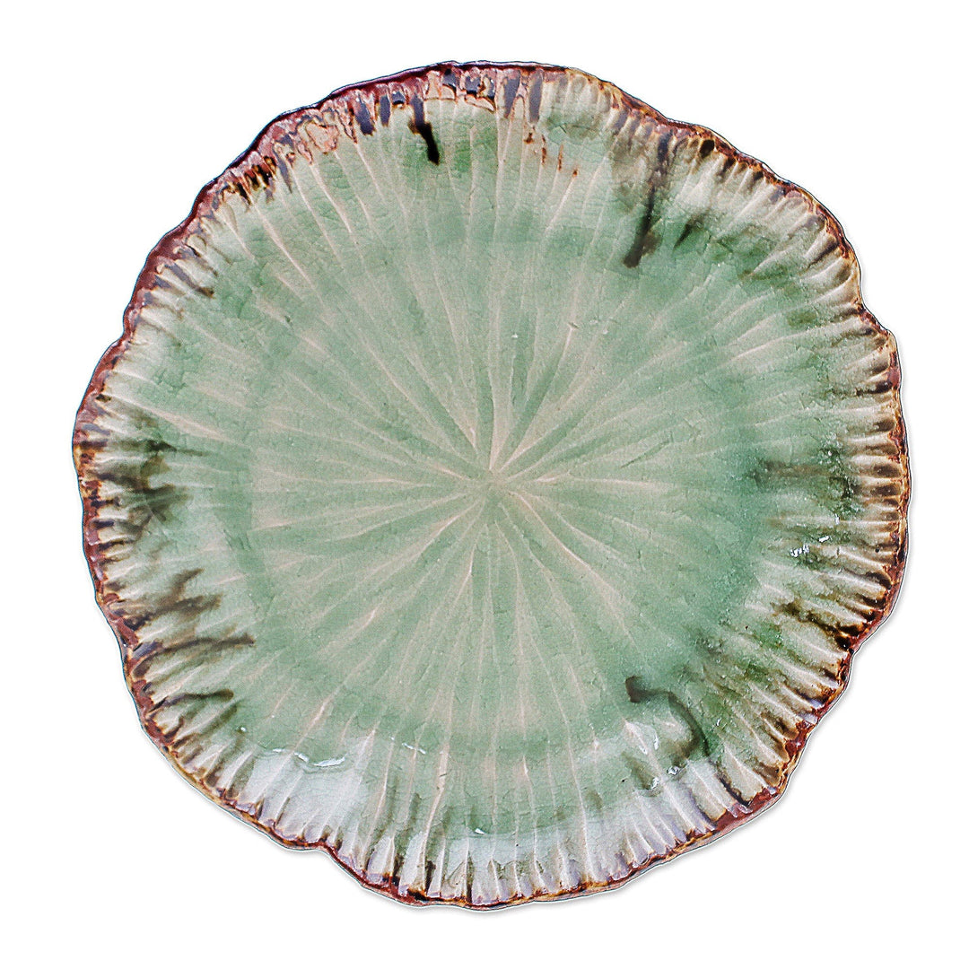 Lotus-Themed Speckled Green Celadon Ceramic Appetizer Plate - Lotus Table
