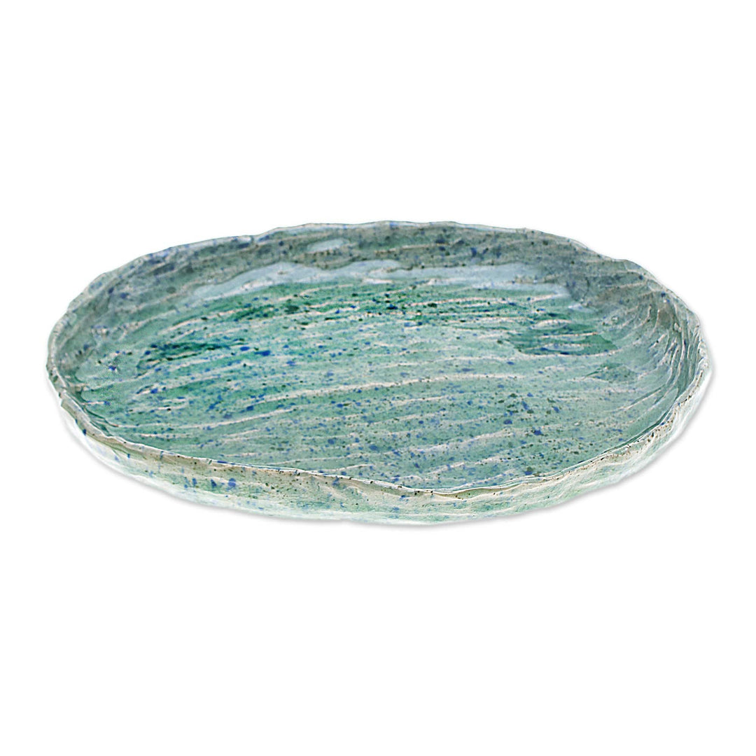 Ocean-Inspired Blue Oval Celadon Ceramic Appetizer Plate - Waves of Elegance