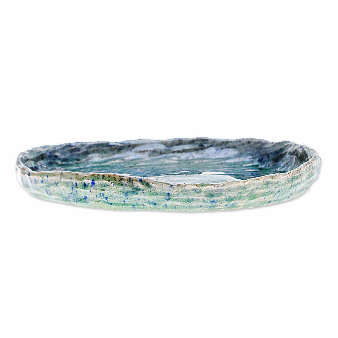 Ocean-Inspired Blue Oval Celadon Ceramic Appetizer Plate - Waves of Elegance