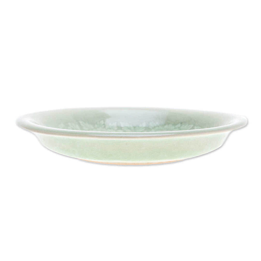 Floral Green Ceramic Luncheon Plate with Crackled Finish - Wealthy Peony