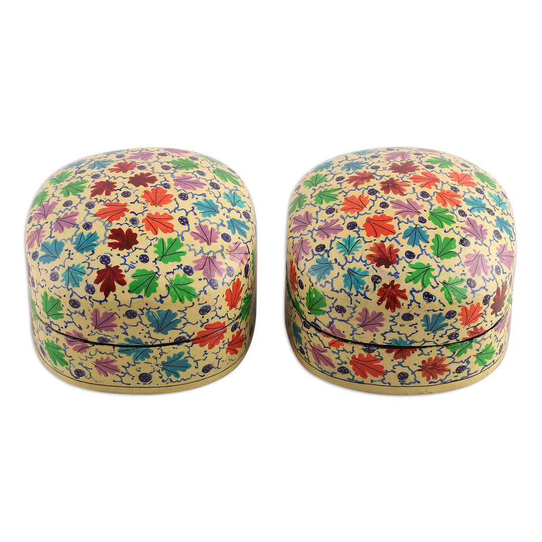 Leafy Papier Mache and Wood Decorative Boxes (Set of 2) - Chinar Bliss