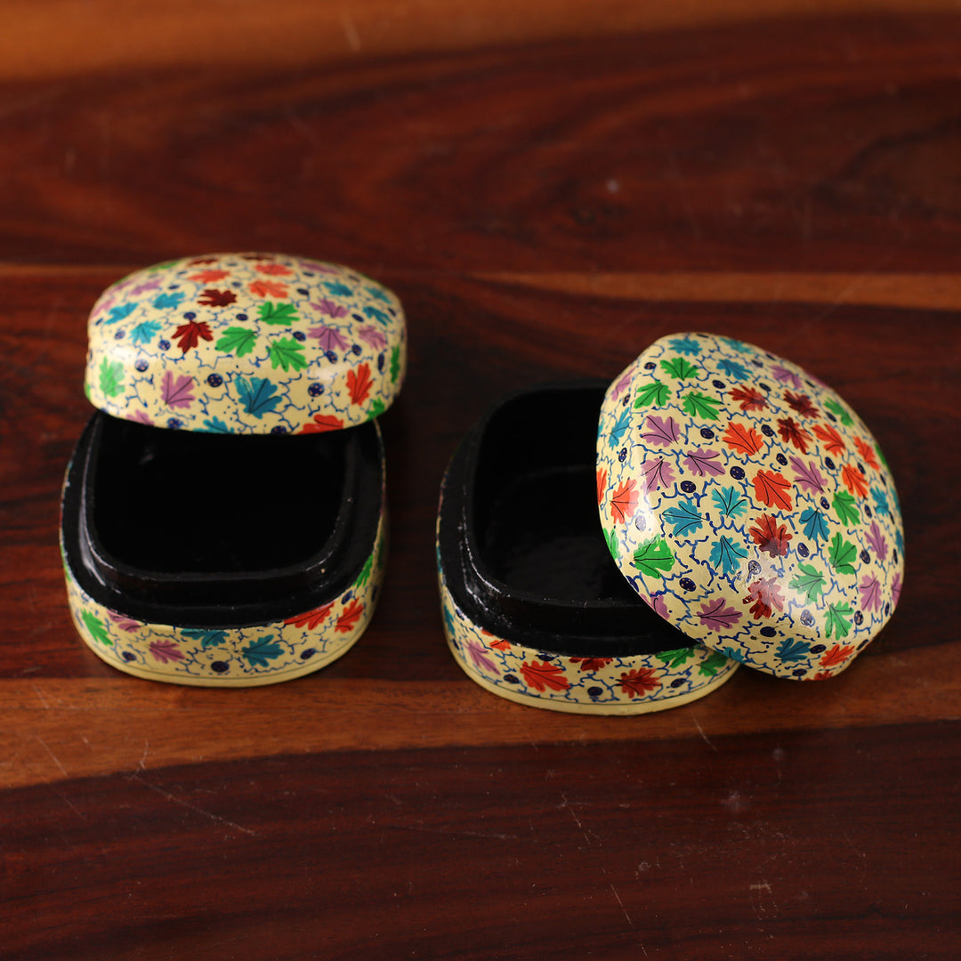 Leafy Papier Mache and Wood Decorative Boxes (Set of 2) - Chinar Bliss