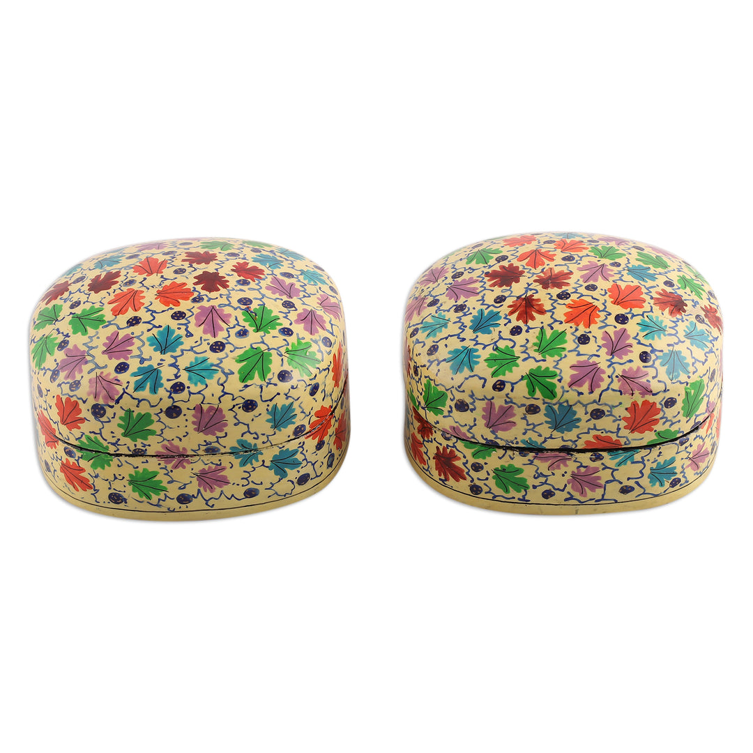 Leafy Papier Mache and Wood Decorative Boxes (Set of 2) - Chinar Bliss