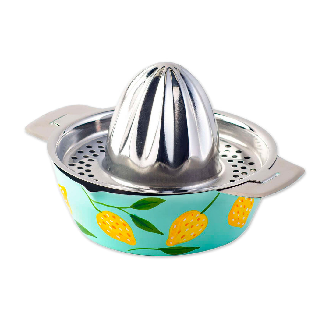 Handpainted Colorful Citrus Juicer from India - Lemon Lime Delight