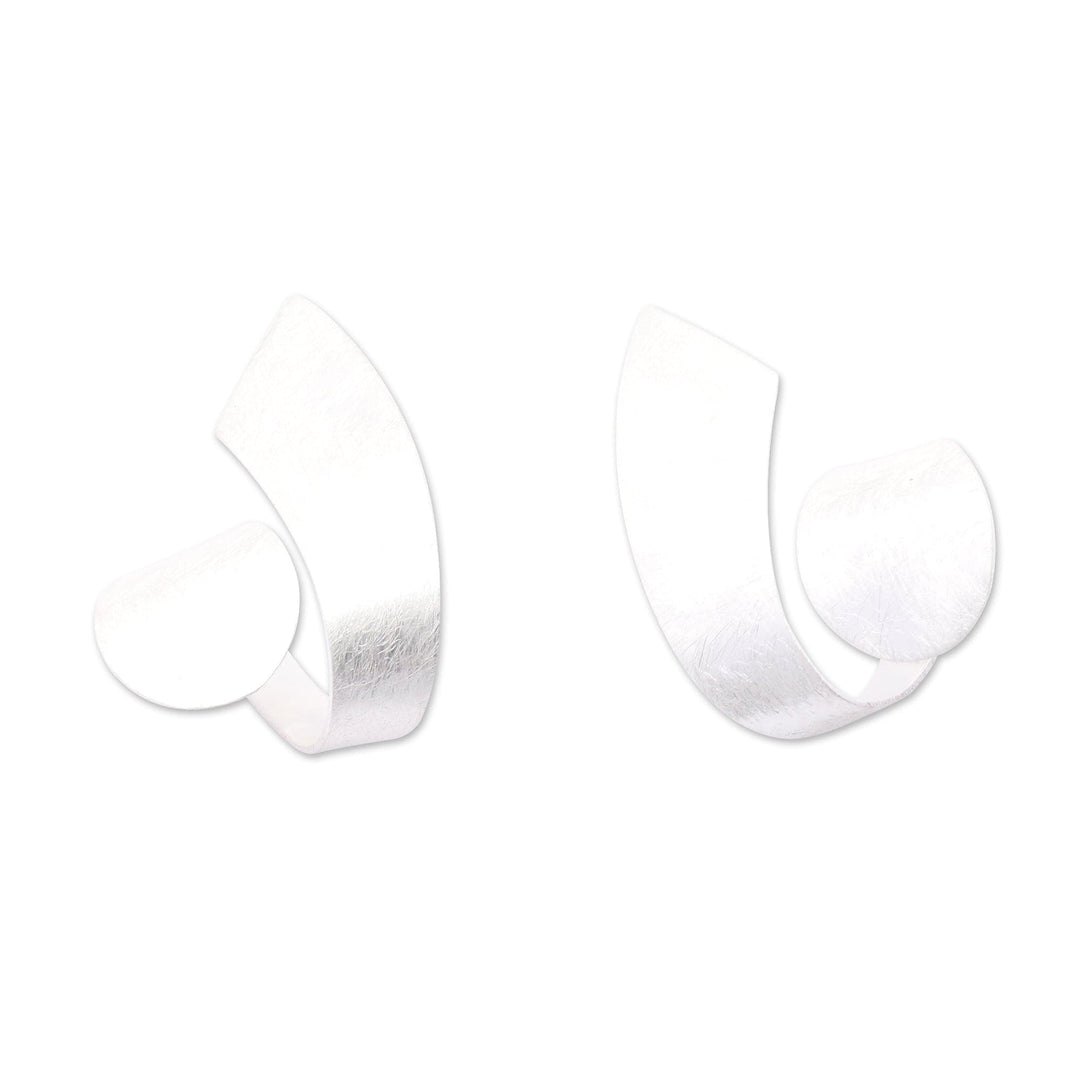 Modern Brushed-Satin Swirl Sterling Silver Drop Earrings - Tie Roll