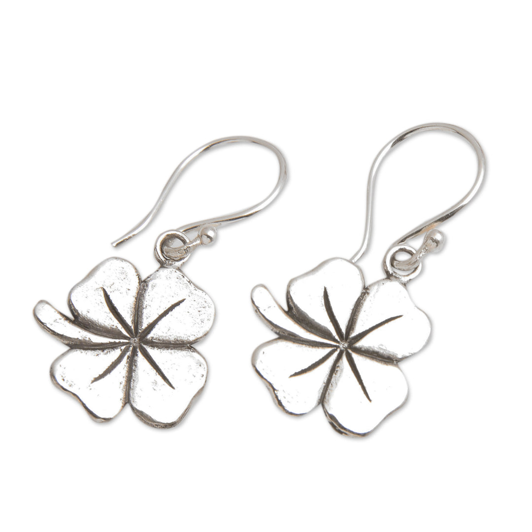 Polished Clover-Shaped Sterling Silver Dangle Earrings - Prime Clover