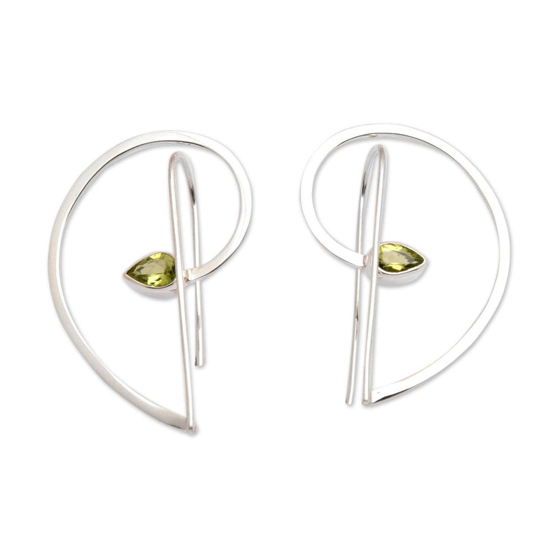 Half-Heart Shaped Sterling Silver and Peridot Drop Earrings - Melody of the Heart in Green