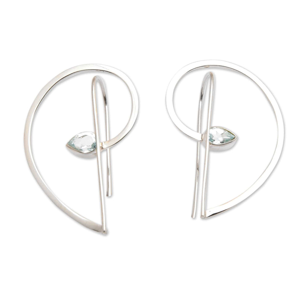 Half-Heart Shaped Sterling Silver Blue Topaz Drop Earrings - Melody of the Heart in Azure