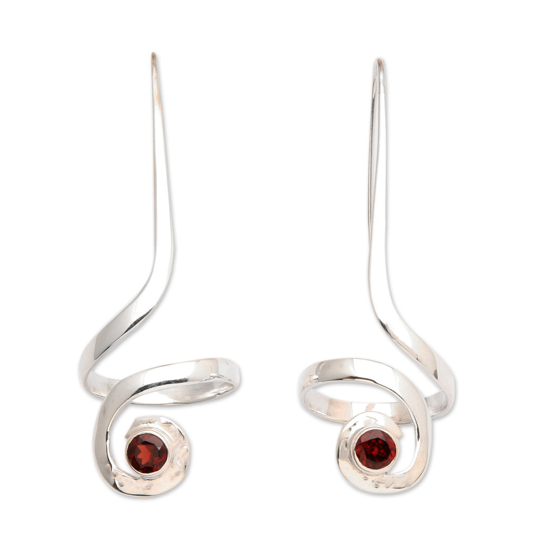 Musical-Themed High-Polished Garnet Drop Earrings from Bali - Rhythm of Bali