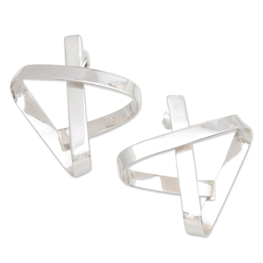 High-Polished Modern Sterling Silver Drop Earrings from Bali - Weaving Avant-Garde