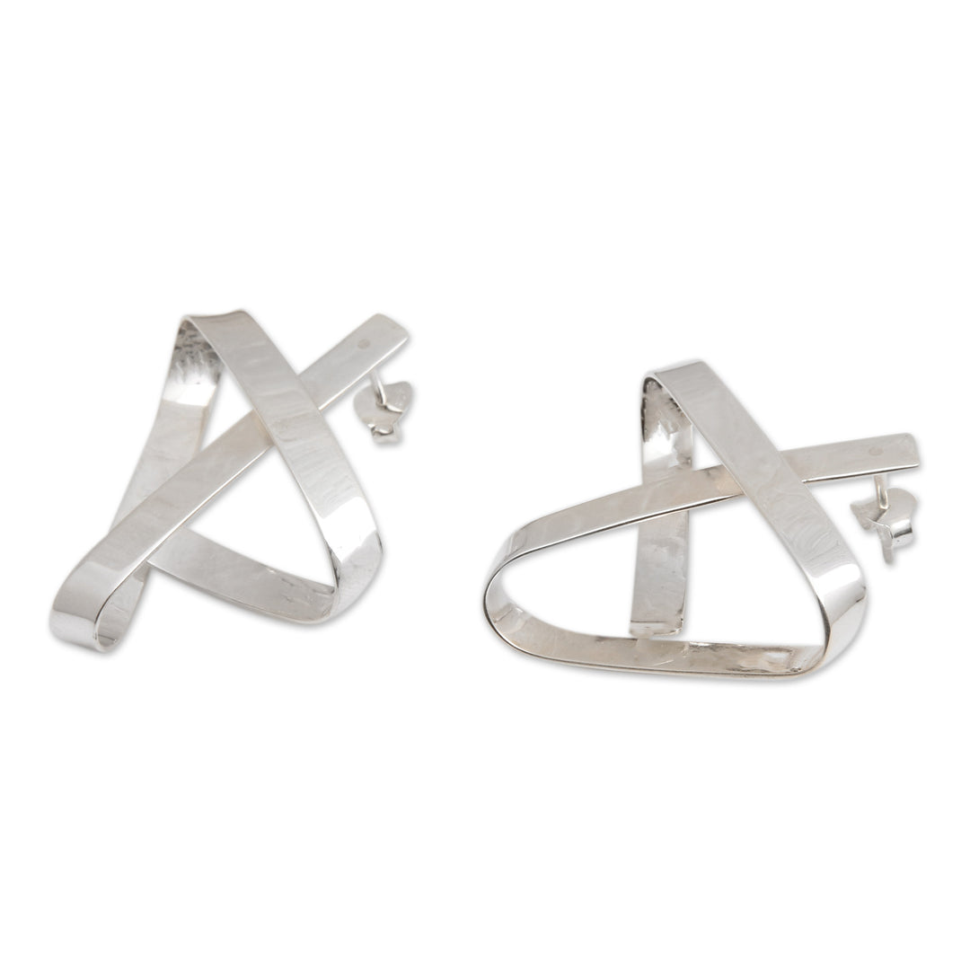 High-Polished Modern Sterling Silver Drop Earrings from Bali - Weaving Avant-Garde