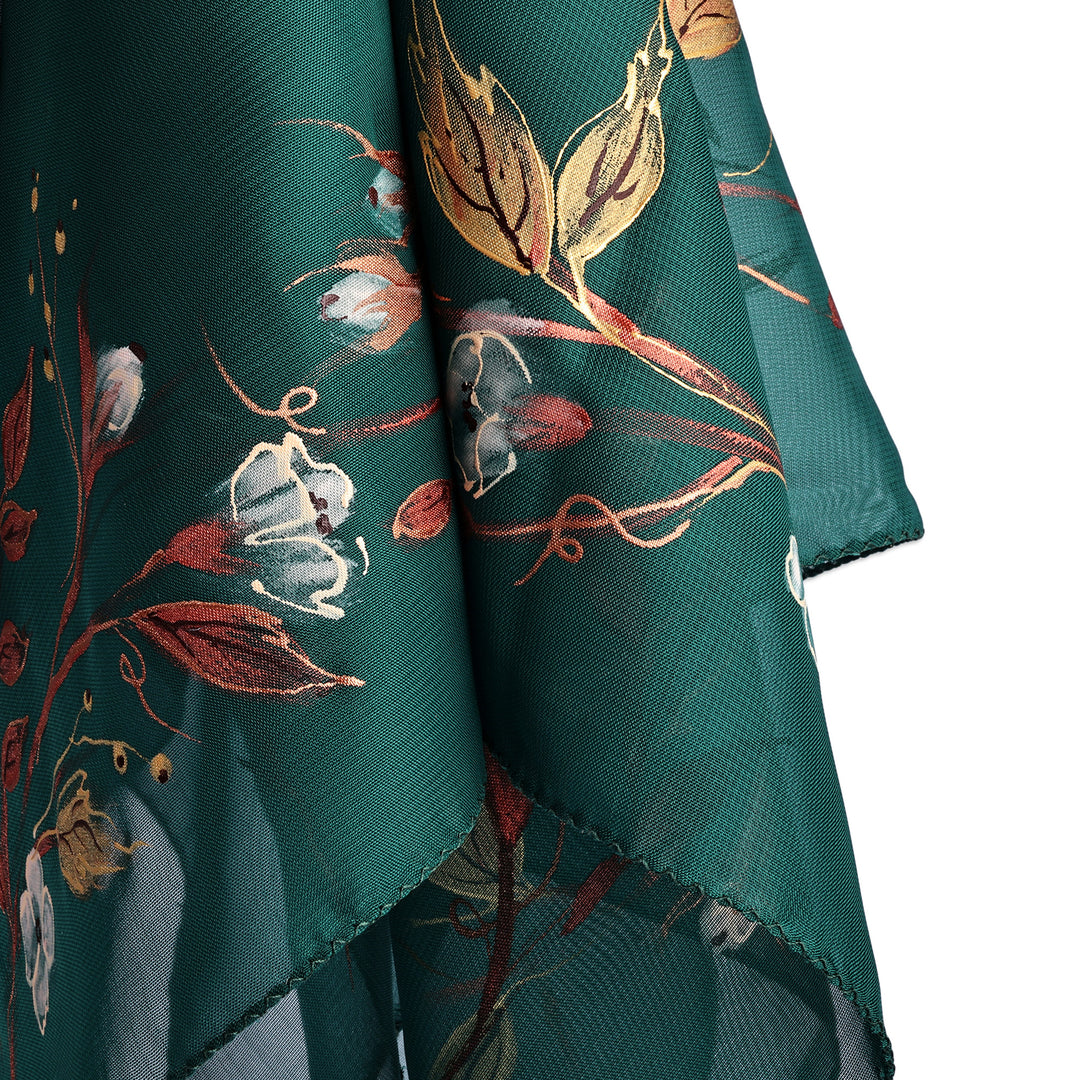 Leafy and Floral Hand-Painted Soft Green Silk Scarf - Harmonious Season