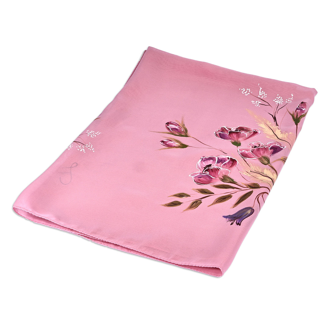 Floral Hand-Painted 100% Silk Scarf in a Pink Base Hue - Primaveral Tenderness