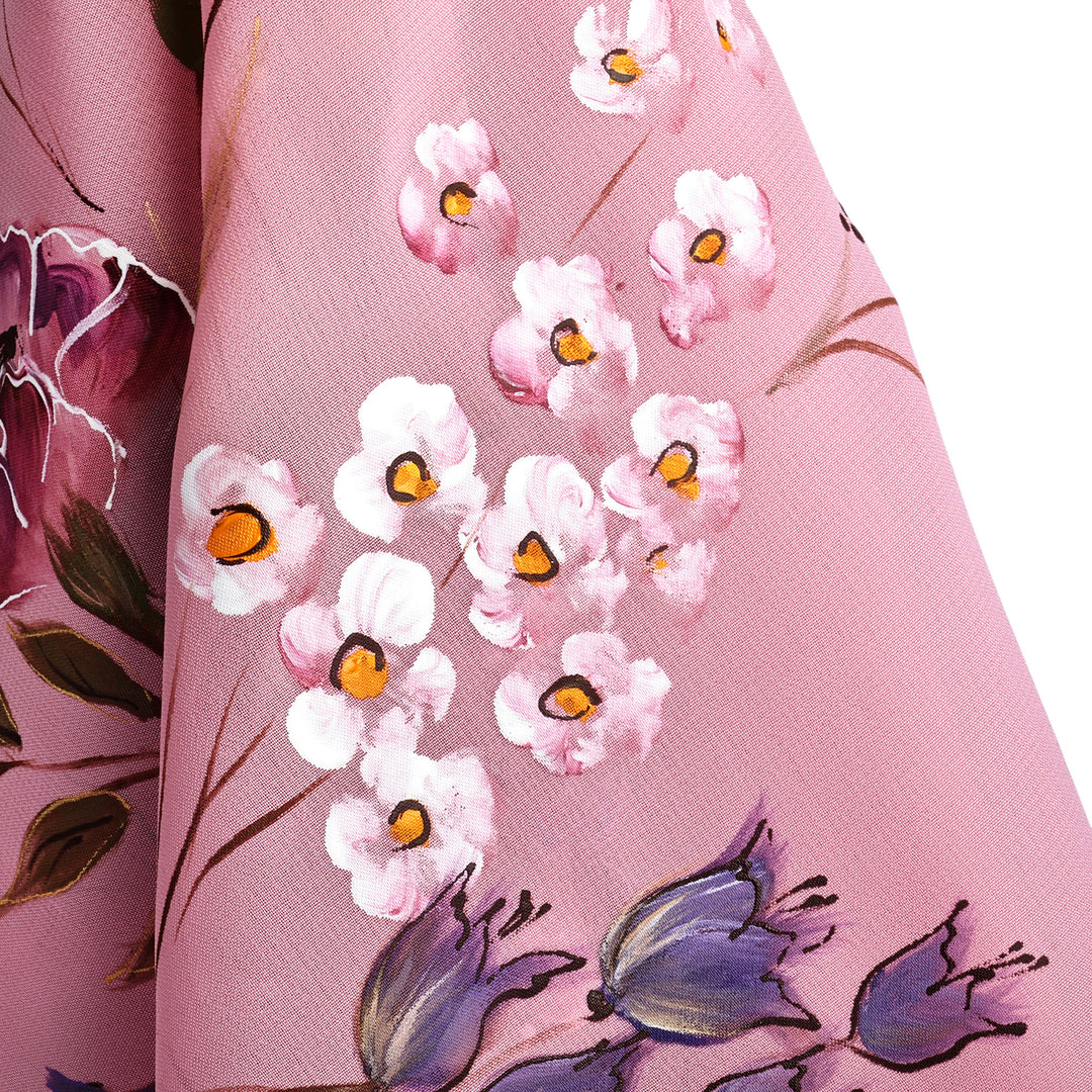 Floral Hand-Painted 100% Silk Scarf in a Pink Base Hue - Primaveral Tenderness