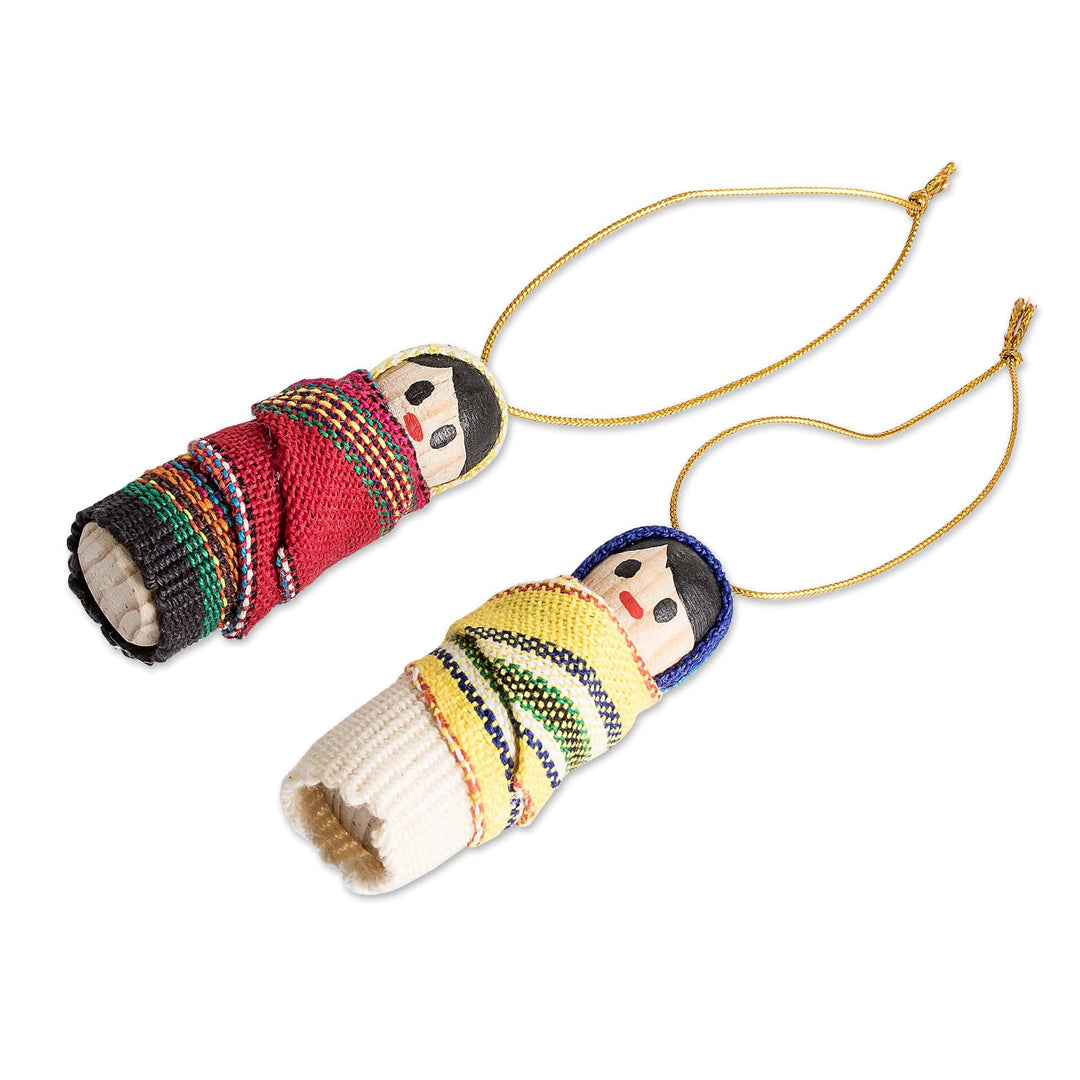 Handcrafted Worry Doll Wood and Cotton Ornaments (Set of 6) - Happy Gathering